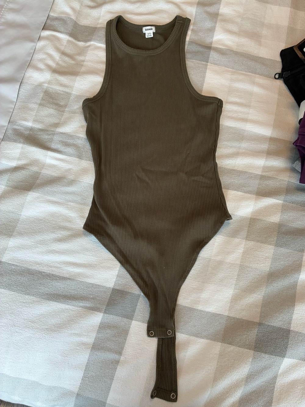 Garage Olive Ribbed Tank Bodysuit